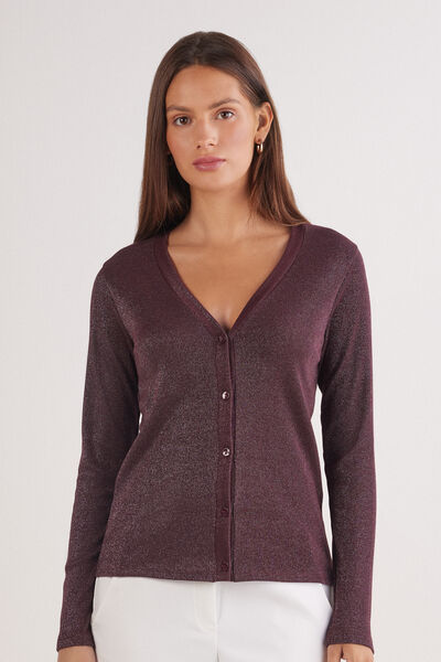 Ribbed Lamé Cotton Cardigan