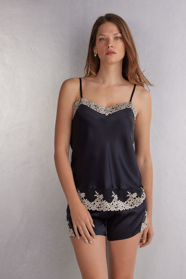 Pretty Flowers Silk Top with Spaghetti Straps