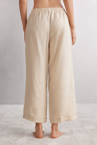 Pantalon long avec cordon de serrage en toile de lin