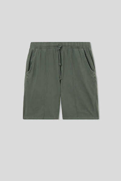 Pantalone Corto in Cotone con Nervatura Washed Collection