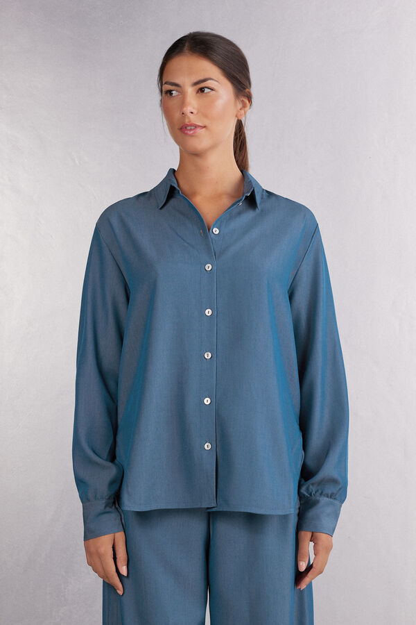 Camicia in Tela Denim Flower Paisley