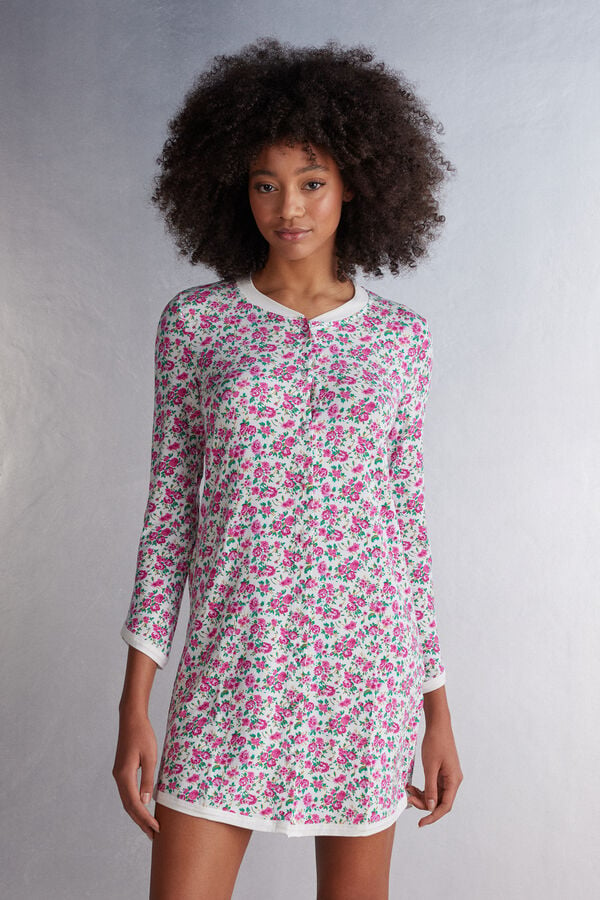 Life is a Flower Modal Button-Down Nightdress