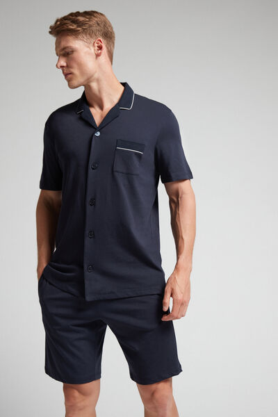 Button-Front Cropped Pyjamas in Supima Cotton