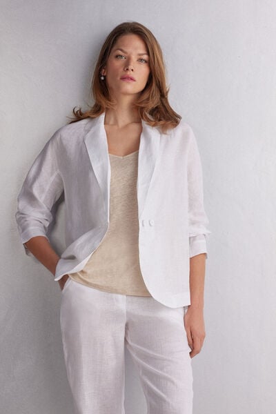 Double-Breasted Plain-Weave Linen Blazer