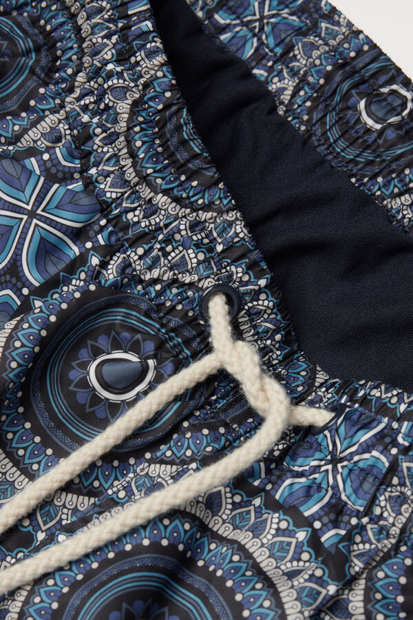 Cal&ccedil;&otilde;es de Banho Estampado Mosaicos Tons Azul-escuros