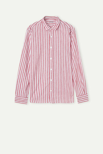 White/Red Striped Linen and Cotton Shirt