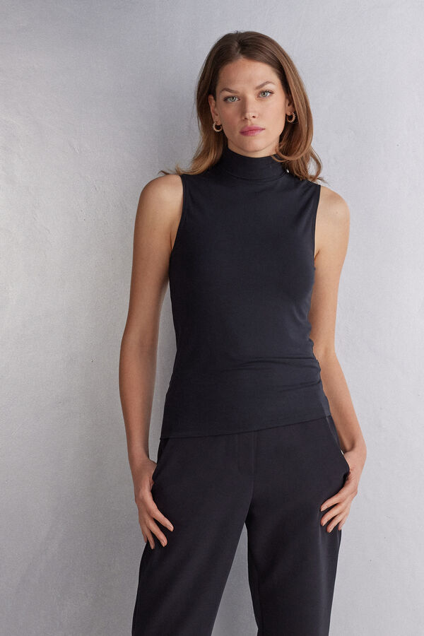 Sleeveless Turtleneck Micromodal Shirt