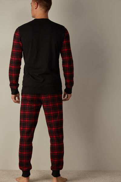 Kırmızı/Siyah Ekose Desenli Uzun Örgü Pijama