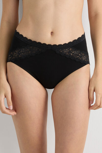 Semi-High Rise Cotton and Lace Knickers