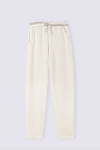 Creamy Stripes Long Fleece Trousers