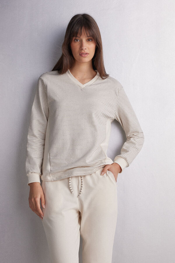Shirt mit V-Ausschnitt Creamy Stripes