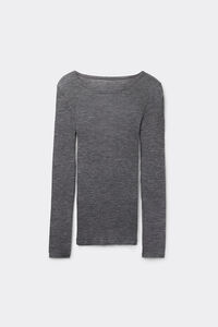 Maglia Manica Lunga a Girocollo Ampio in Lana e Seta