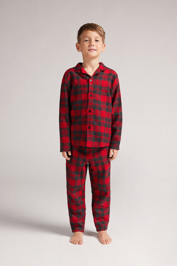 Tartan Desenli Şardonlu Kanvas Uzun Erkek Çocuk Pijama