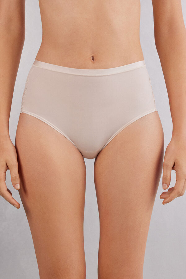 Ultralight Microfibre and Lace High-Waisted Briefs