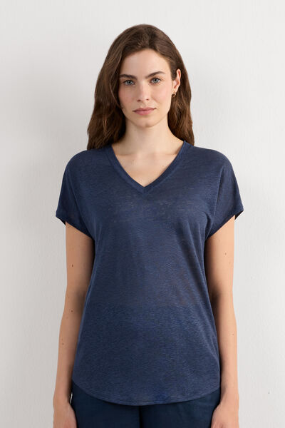 Maglia Manica Corta con Scollo a V in Lino The Pure Linen