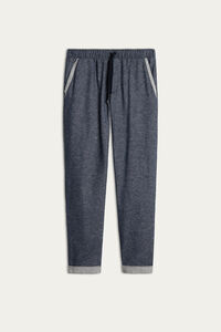 Denim Effect Brushed Fabric Long Pants