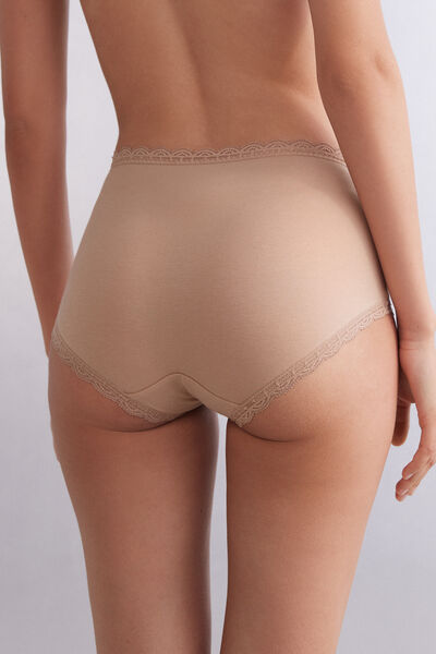 High-waisted cotton and lace french knickers