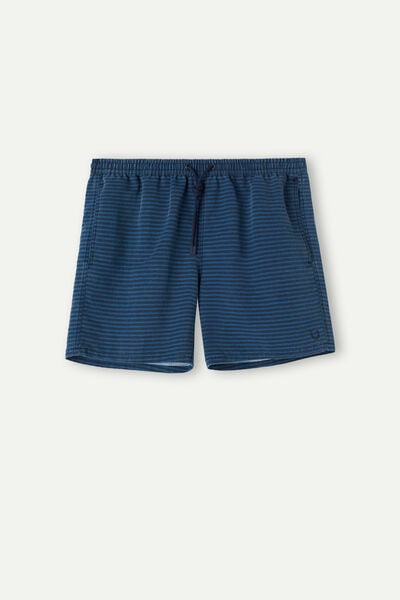 Washed-Effect Striped Swim Shorts