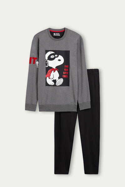 Pijama Lungă Imprimeu Snoopy din Interlock Flanelat