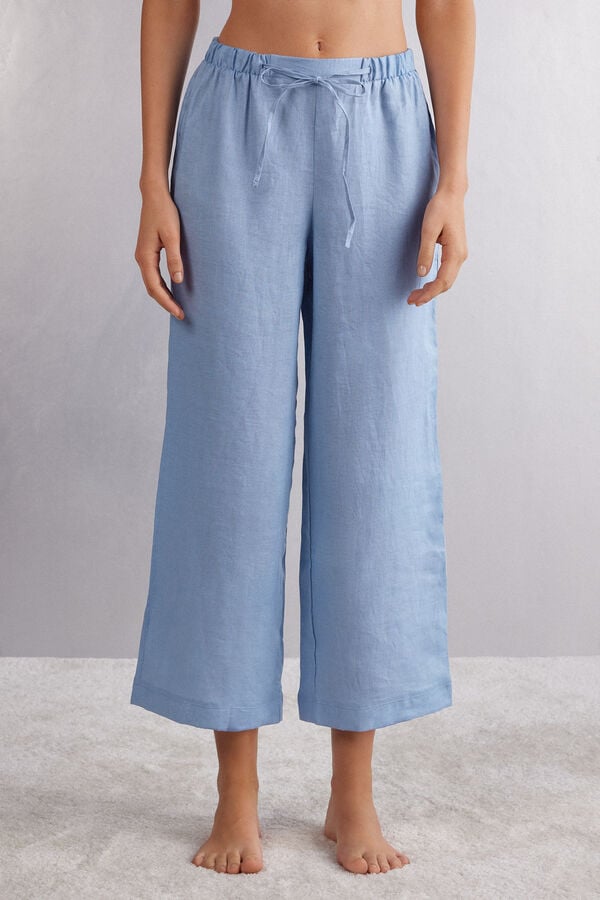 Pantalon long avec cordon de serrage en toile de lin