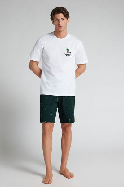 Pyjama court en coton imprim&eacute; Palmiers
