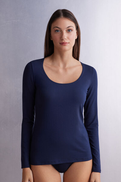 Long-sleeve micromodal scoop neck top