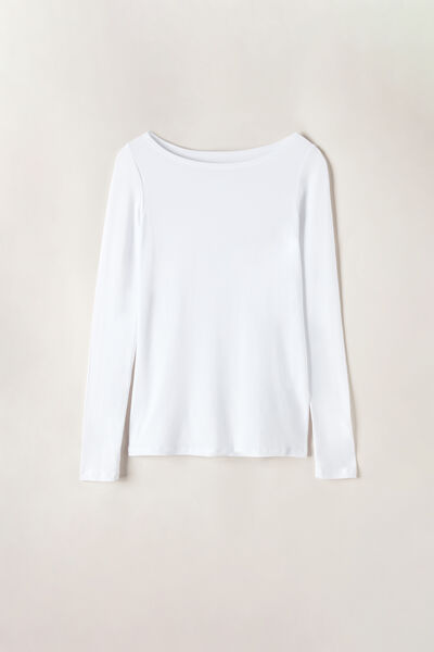 Long-Sleeved Boat-Neck Micromodal Top