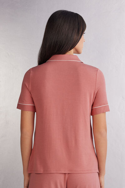 Short-Sleeved Button-Down Modal Top