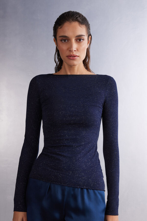 Light Modal with Lamé Cashmere Round-Neck Top