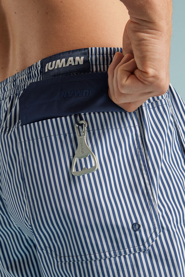 Reversible Striped White/Blue Swim Trunks