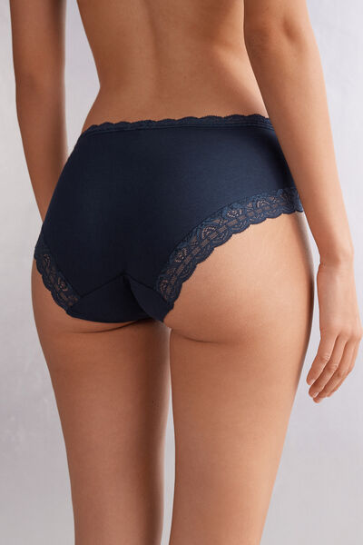 Semi-High Rise Cotton and Lace Panties