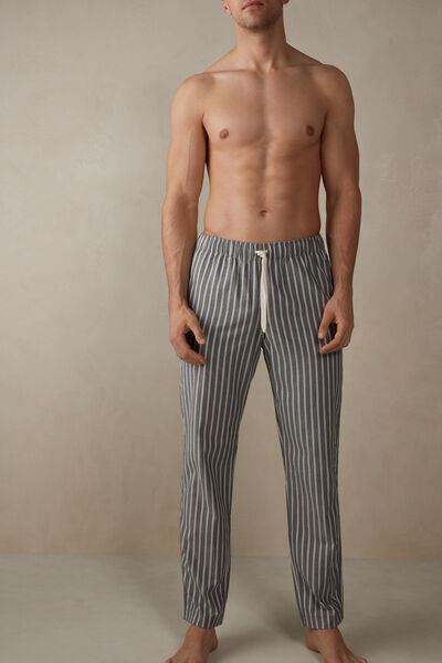Pantalon gris à rayures en toile de coton