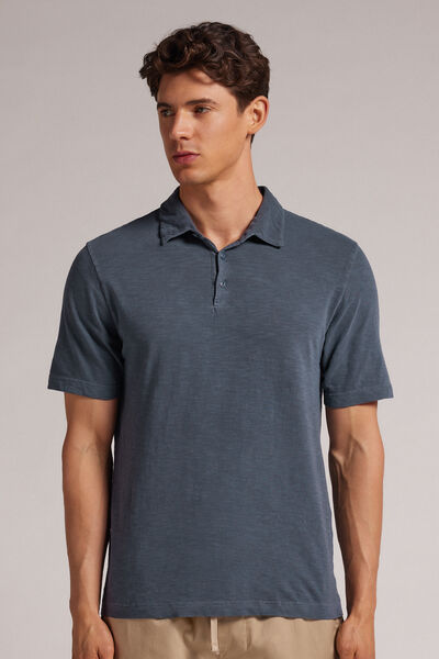 Washed Collection Short-Sleeved Slub Cotton Polo Shirt