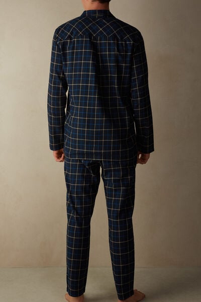 Full Length Pajamas in Blue Check Patterned Cloth