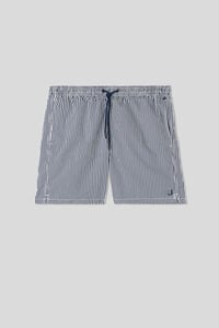 Blue Stripe Print Swim Trunks