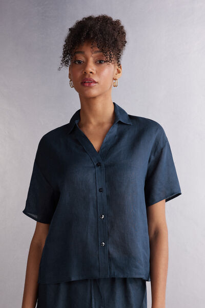 Chemise manches courtes en toile de lin