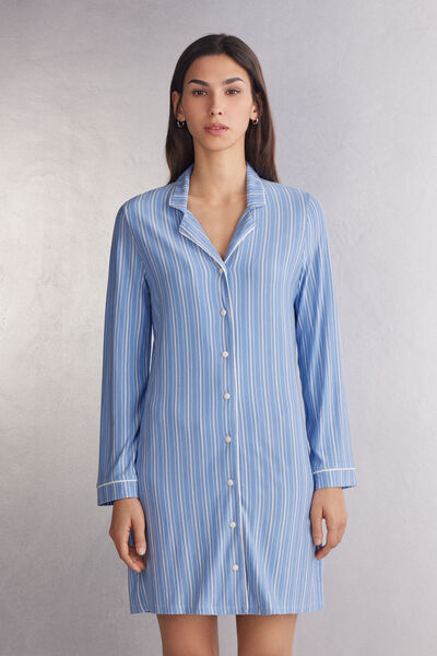 Camicia da Notte Modal Aperta Davanti Oxford Stripes
