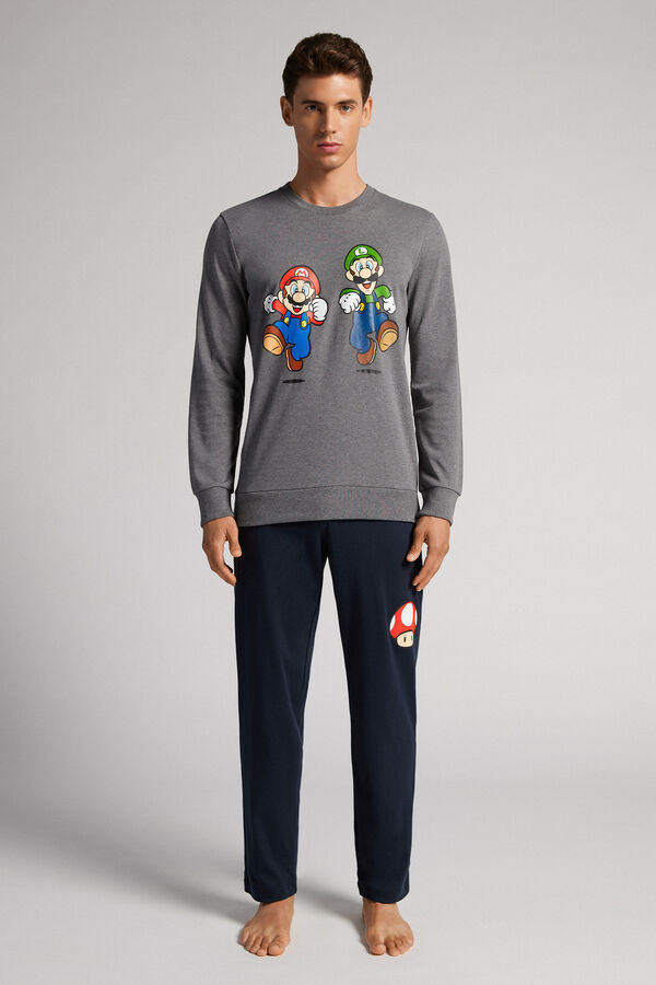 Lång pyjamas i bomull med Mario och Luigi
