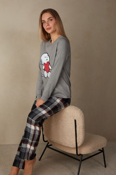 Pijama Comprido Snoopy com Coração em Interlock de Algodão