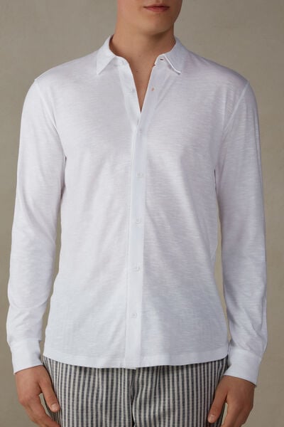 Long-Sleeved Slub Cotton Shirt