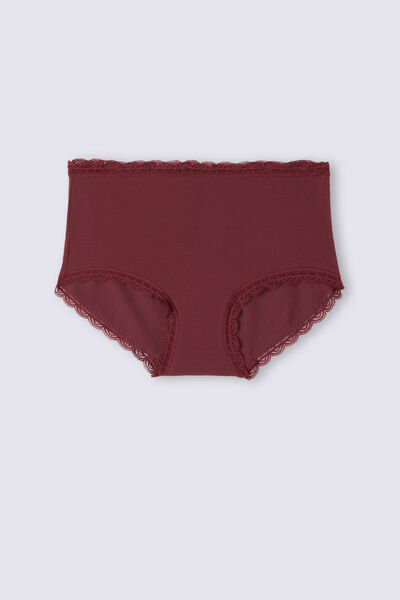 High-waisted cotton and lace french knickers