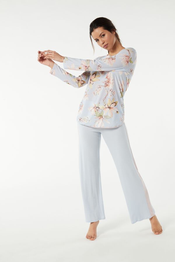 Long Ribbed Floral Print Modal Pyjamas