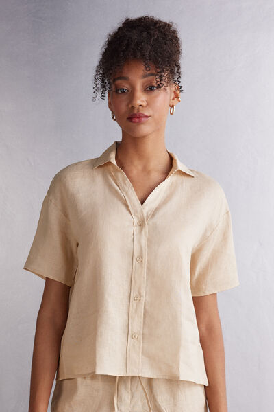 Short-Sleeved Linen Canvas Shirt