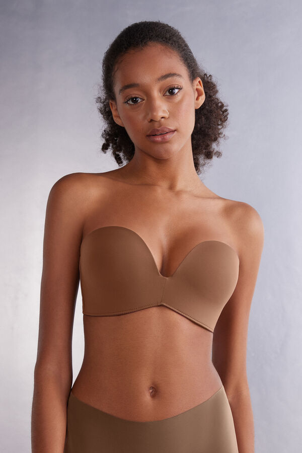 Core Microfiber Strapless Bra in Brown & Nude