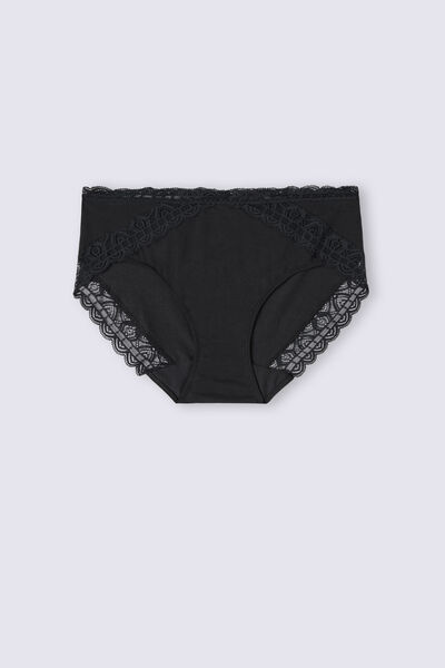 Semi-High Rise Cotton and Lace Panties