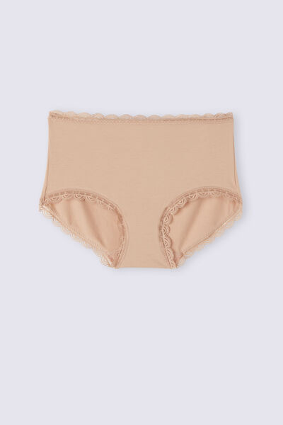 Culotte Taille Haute en Coton et Dentelle