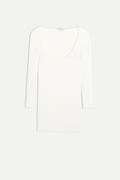 Figurbetontes Shirt mit 3/4-Ärmeln aus Baumwolle/Seide