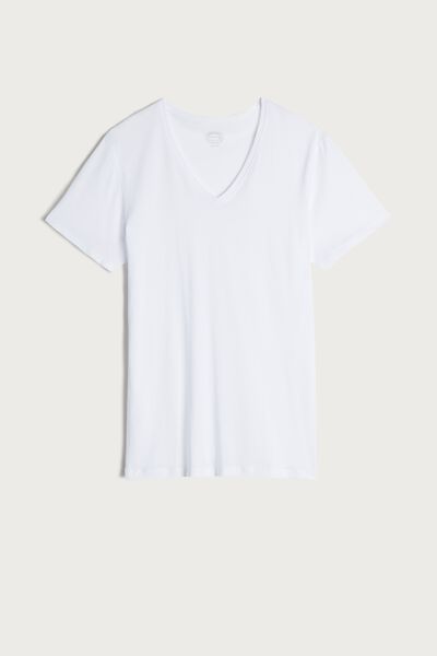 Kurzarm-T-Shirt mit V-Ausschnitt aus Supima®-Baumwolle Extrafein