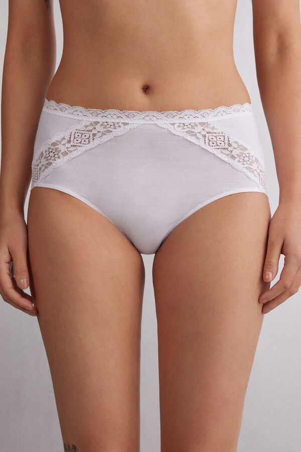 Semi-High Rise Cotton and Lace Knickers