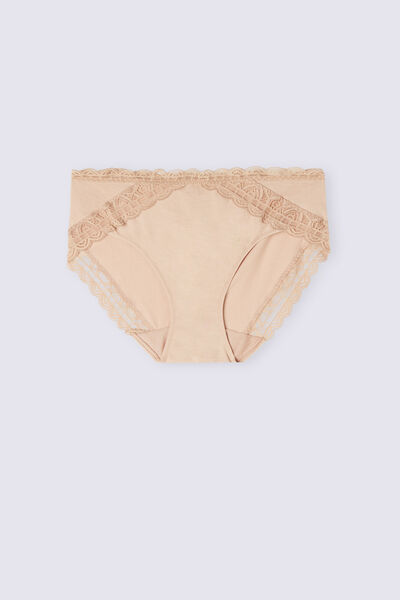 Semi-high Cotton and Lace Waistband Knickers